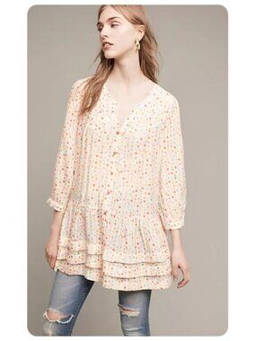 Anthropologie Maeve Paccia Buttondown Tunic Blouse sz M